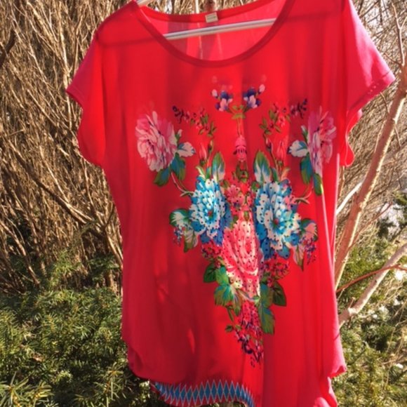 Stunning, Funky, Hot Pink, Artistic, Chinese designer top NWOT, on Steroids! L - Picture 1 of 5